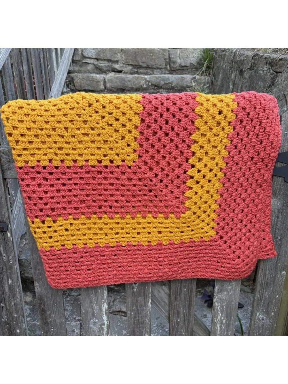 Afghan Crochet Granny Square Blanket Throw Coral Peach Spring Cottagecore Boho